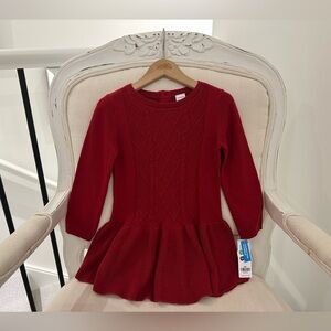 ❤️ 2T Cable Knit Drop Waist Red Cotton Dress by Oshkosh NWT